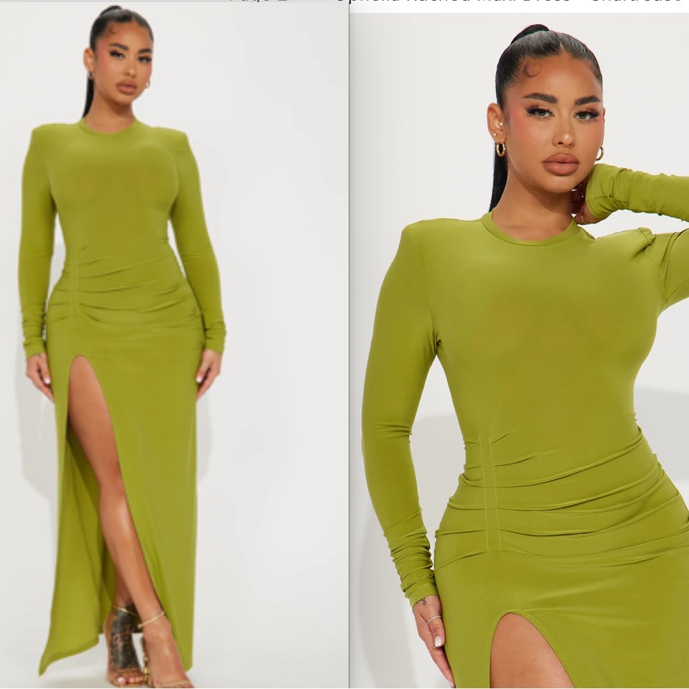 FASHION NOVA Ophelia Ruched Maxi Dress - Chartreuse